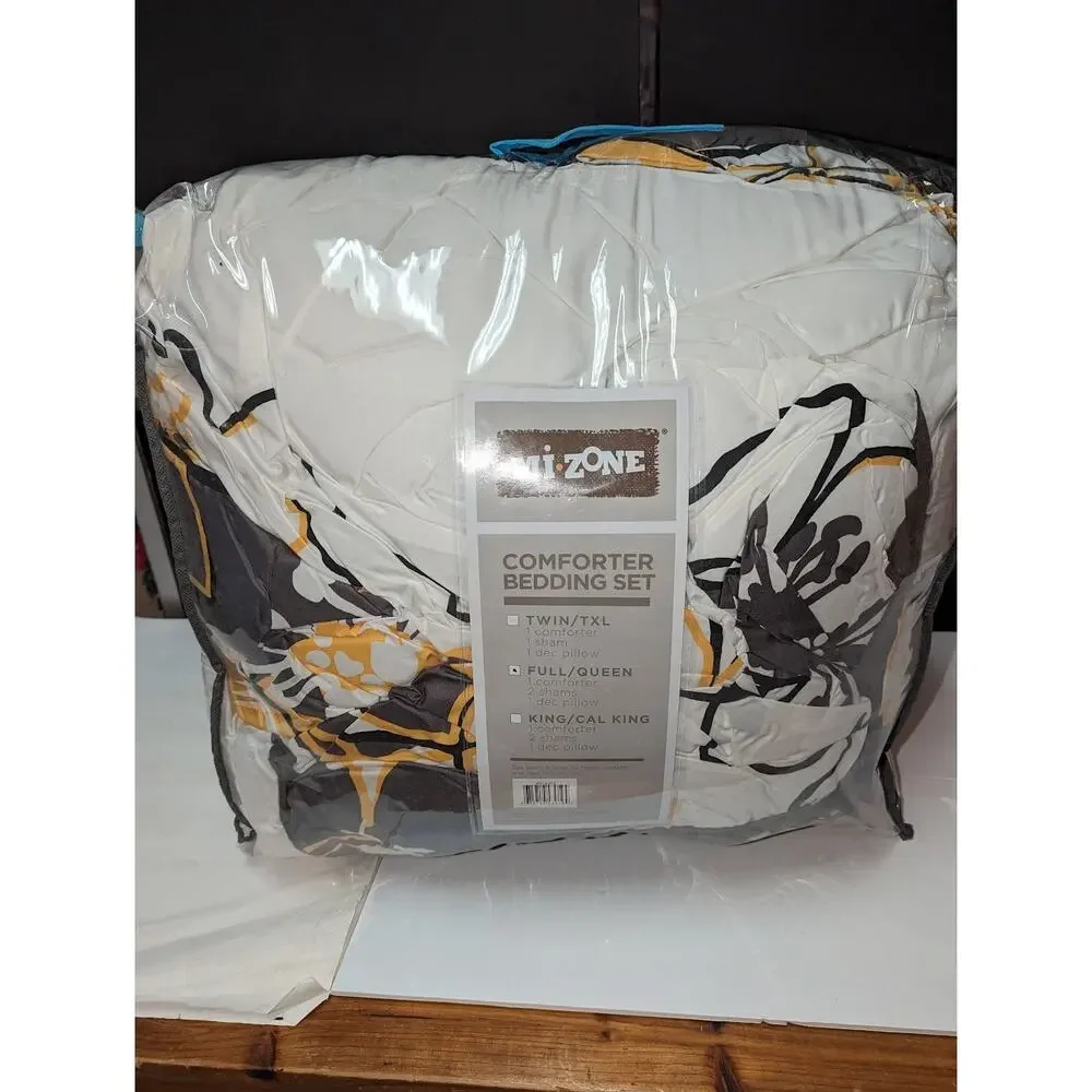 Mi Zone Allison Duvet Floral Design 4 Piece Comforter Set Yellow Full Queen